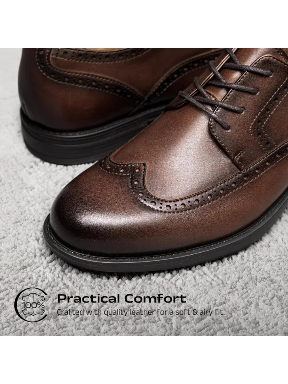 Men's Brown Leather Wingtip Brogue Cushioned Dress Comfort Fit Oxford Shoes
